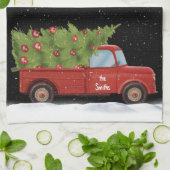 Linge De Cuisine Camion rouge de Noël avec nom (Plié)
