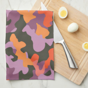Linge De Cuisine Camo coloré vert jaune orange vif