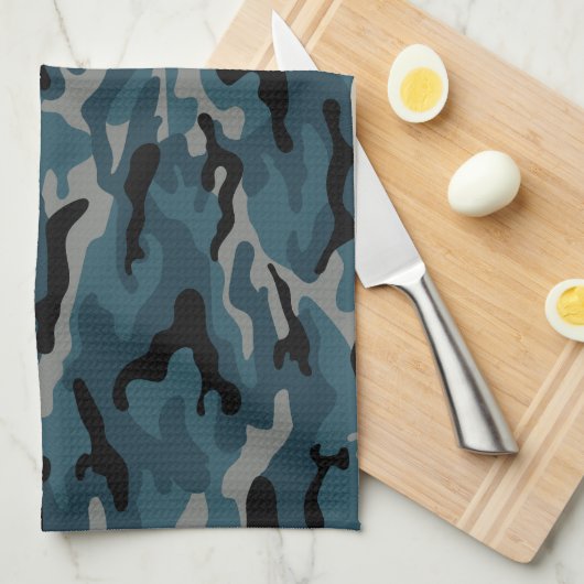 Linge De Cuisine Camouflage en noir de nuit (Quart Plié)