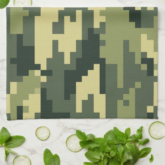 Linge De Cuisine Camouflage numérique en bois à 8 bits / Camo (Plié)