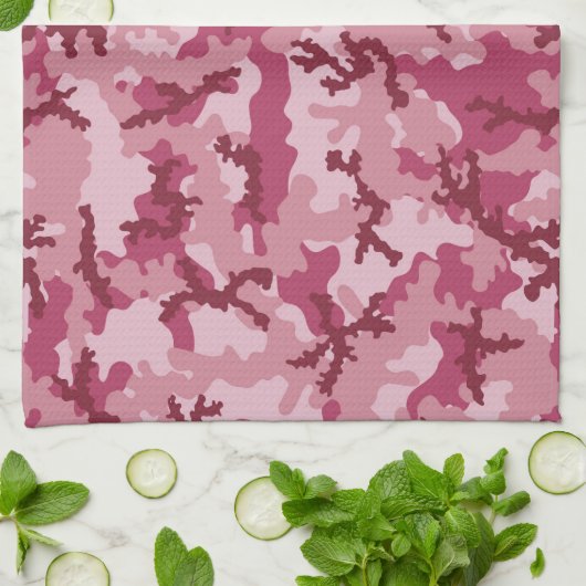 Linge De Cuisine Camouflage rose (Plié)