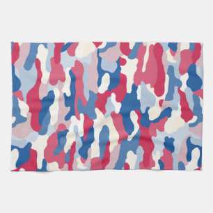 Linge De Cuisine Camouflage rouge blanc et bleu