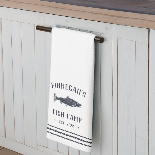 Linge De Cuisine Camp de poisson rustique blanc et marine Personnal