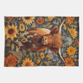 Linge De Cuisine Campagne rustique Highland Cow Sunflowers (Horizontal)