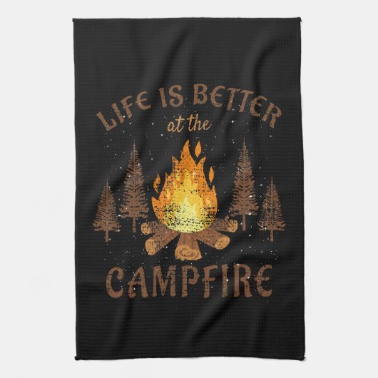 Linge De Cuisine Camping - La Vie Est Meilleure Par Le Feu De Campa (Vertical)