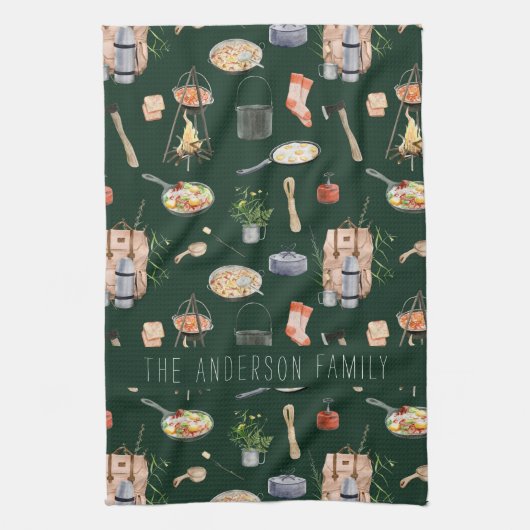 Linge De Cuisine Camping Monogramme | Illustrations d'aquarelle (Vertical)
