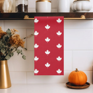 Linge De Cuisine Canada Feuille d'érable blanche sur Motif rouge