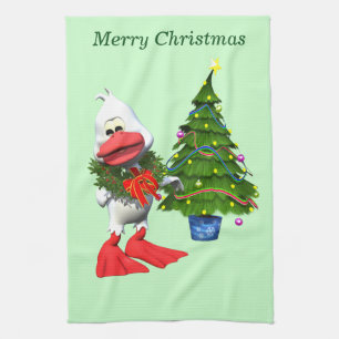 Linge De Cuisine Canard de Noël blanc mignon portant une couronne