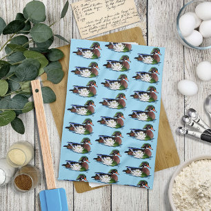 Linge De Cuisine Canard en bois coloré nénuphar faune bleu