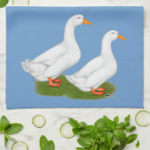 Linge De Cuisine Canards :  Pekins blanc (Plié)