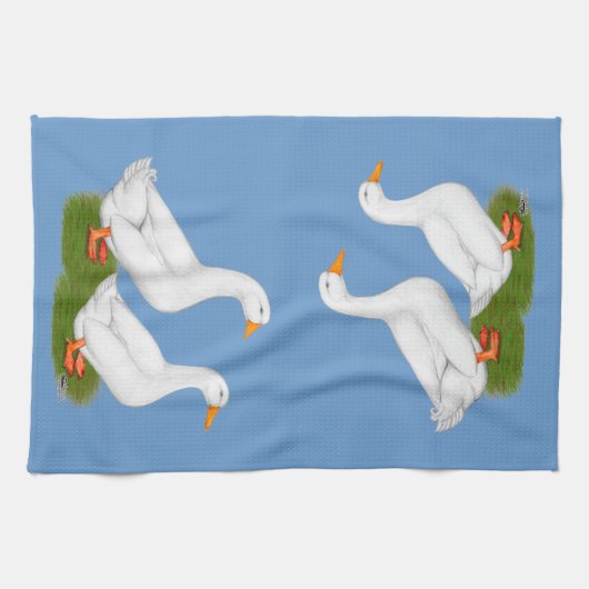 Linge De Cuisine Canards :  Pekins blanc (Horizontal)