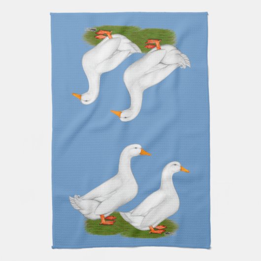 Linge De Cuisine Canards :  Pekins blanc (Vertical)