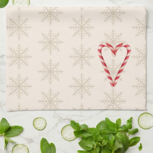 Linge De Cuisine Candy Cane Heart Illustration Snowflake Pattern (Plié)