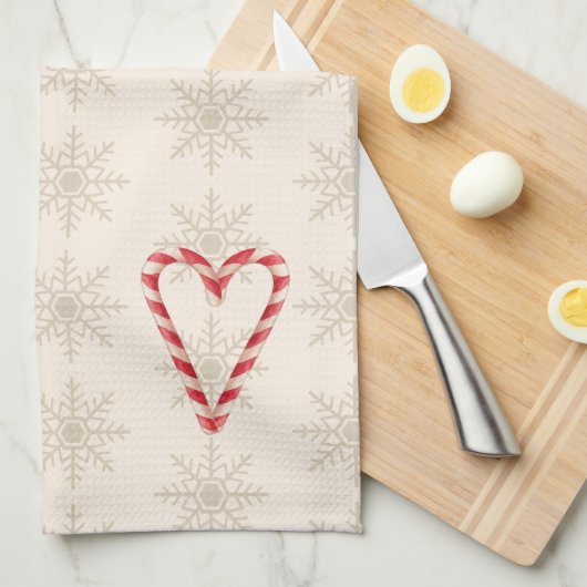 Linge De Cuisine Candy Cane Heart Illustration Snowflake Pattern (Quart Plié)