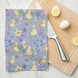 Linge De Cuisine Canettes Jaunes Fleurs colorées Printemps pourpre