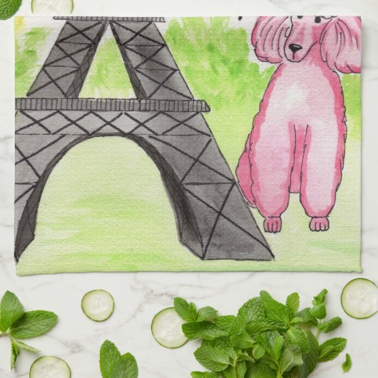 Linge De Cuisine Caniche rose à Paris (Plié)