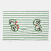 Linge De Cuisine Canicules de Noël rétro rayé vert et blanc (Horizontal)