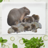Linge De Cuisine Capybaras De Mère Et De Bébé, (Plié)
