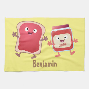 Linge De Cuisine Caractères de dessins animés sur le pain et la con