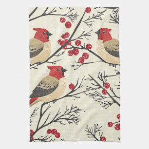 Linge De Cuisine Cardinal Rouge Motif Noël Baie d'Hiver