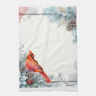 Linge De Cuisine Cardinal rouge oiseau pointsettia baies d'hiver ve