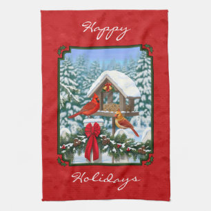 Linge De Cuisine Cardinaux de Noël Mangeoire Rouge