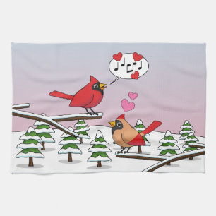 Linge De Cuisine Cardinaux du Nord Rouge mignonne Amour Paysage hiv