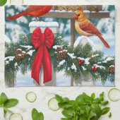 Linge De Cuisine Cardinaux et nourriciers d'oiseaux de Noël (Plié)
