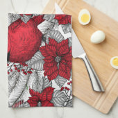 Linge De Cuisine Cardinaux et poinsettia en rouge et blanc (Quart Plié)