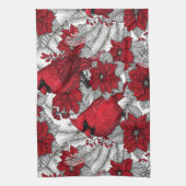 Linge De Cuisine Cardinaux et poinsettia en rouge et blanc (Vertical)