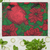 Linge De Cuisine Cardinaux et poinsettia pour Noël (Plié)