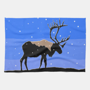 Linge De Cuisine Caribou en hiver - Art original de la faune