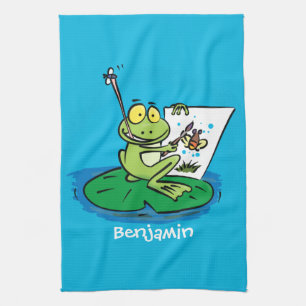 Linge De Cuisine Caricature amusante de grenouille verte