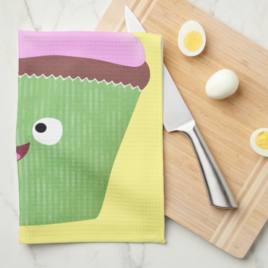 Linge De Cuisine Caricature de cupcake joyeux (Quart Plié)