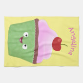 Linge De Cuisine Caricature de cupcake joyeux (Horizontal)