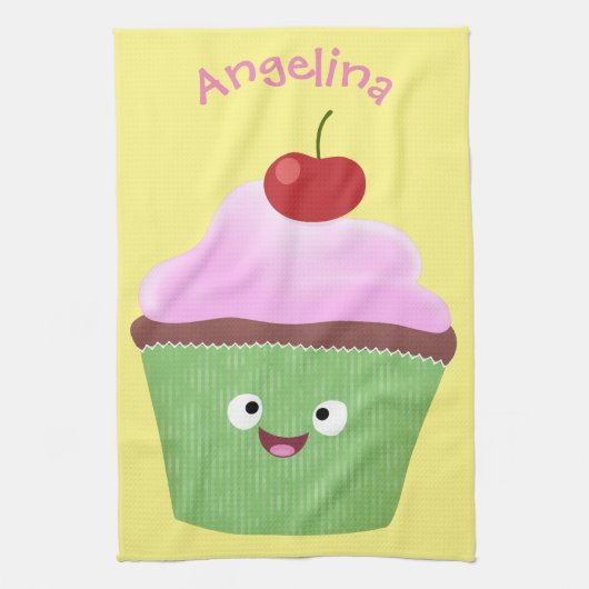 Linge De Cuisine Caricature de cupcake joyeux (Vertical)