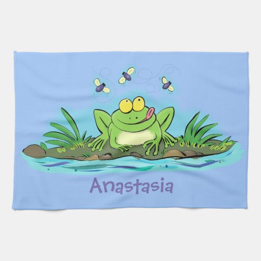Linge De Cuisine Caricature de grenouille vert mignon (Horizontal)