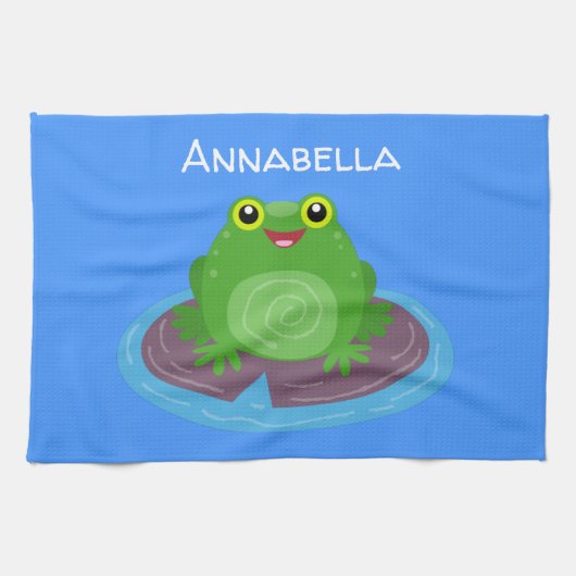 Linge De Cuisine Caricature de grenouille verte mignonne (Horizontal)