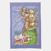 Linge De Cuisine Caricature de Noël Santa Claus Sleigh Reindeer (Vertical)