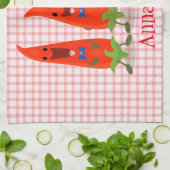 Linge De Cuisine Caricature de piments chantants mignons (Plié)