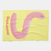 Linge De Cuisine Caricature de vers de terre rose joli (Horizontal)