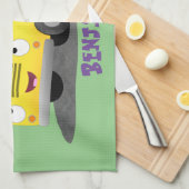 Linge De Cuisine Caricature du bus scolaire jaune joyeux (Quart Plié)