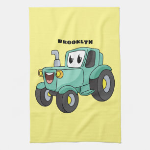 Linge De Cuisine Caricature joli tracteur vert joyeux