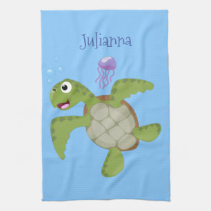 Linge De Cuisine Caricature joyeuse de tortue de mer verte mignonne