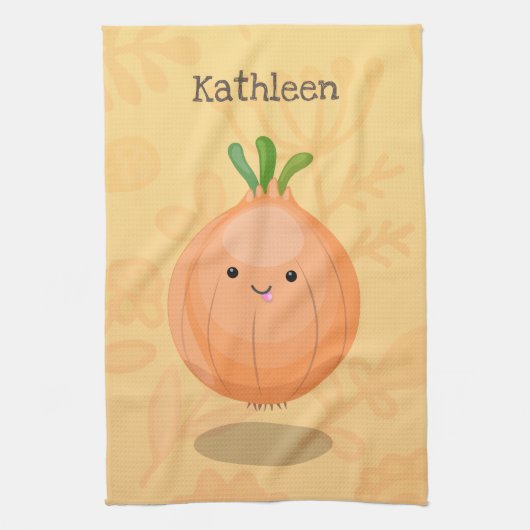 Linge De Cuisine Caricature vert oignon brun joli (Vertical)