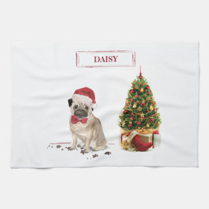 Linge De Cuisine Carlin drôle Chien de Noël avec arbre
