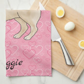 Linge De Cuisine Carlin Fun Chien Cute Mops Et Coeurs Rose Avec Nom (Quart Plié)