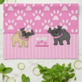 Linge De Cuisine Carlins Cuties Bandes et pattes roses (Plié)