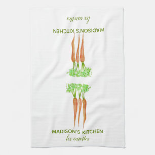 Linge De Cuisine Carottes aquarelle personnalisées rustiques frança