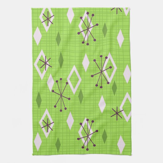 Linge De Cuisine Carreau du milieu du siècle Starburts Chartreuse (Vertical)